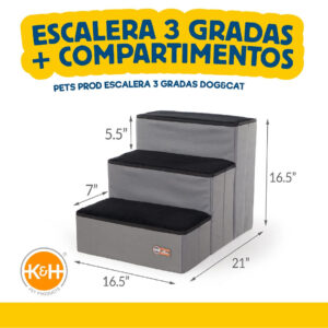 K&H Pet Products – Escalera Plegable para Mascotas con Almacenaje 3 Escalones
