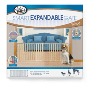 Four Paws® Puerta Expansible Extra Ancha para Perros – Madera Natural