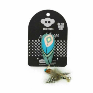 BRNX Juguete Gato Maxi Pluma Boho Celeste – Con Hierba Gatera, 28 cm