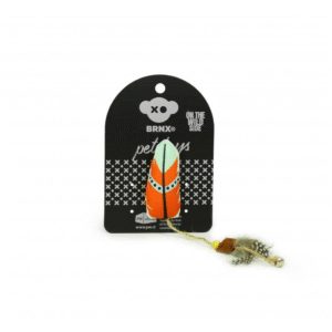 BRNX Juguete Gato Maxi Pluma Boho – Naranja con Hierba Gatera, 28 cm