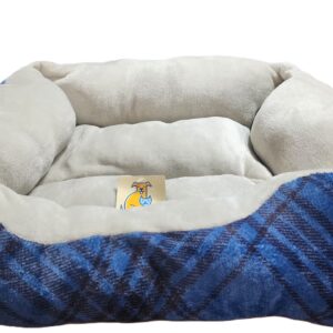Cama Rectangular Cozy Pet - Diseño Escocés con Interior de Felpa Gris